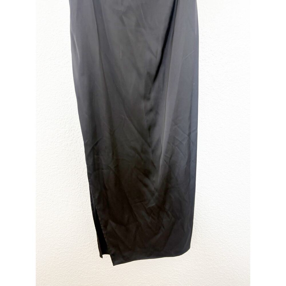 Zara Black Satin Midi Dress Organza Ruffle Puff Sleeve Medium 8779/462 NWT - Picture 10 of 13